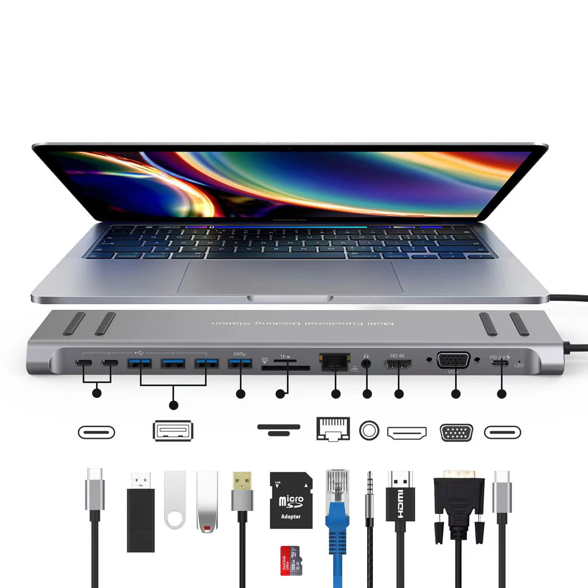 13 in 1 USB C Docking Station Network Hub with VGA PD Main image