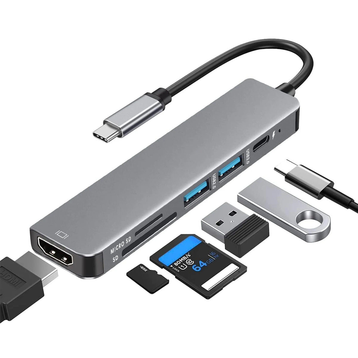 Bakeey 6-in-1 USB-C Hub Adapter HDMI 4K@30Hz USB3.0 Main image