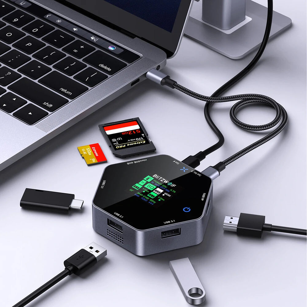 BlitzWolf BW-TH16 8 in 1 USB Hub LCD Smart Display Main image