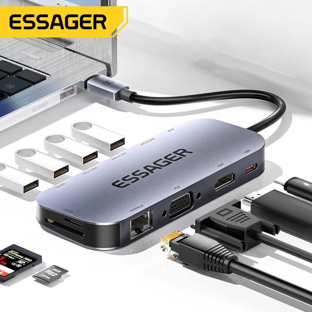 Essager 11 in 1 Type-C Docking Station 3*USB 3.2 Gen1